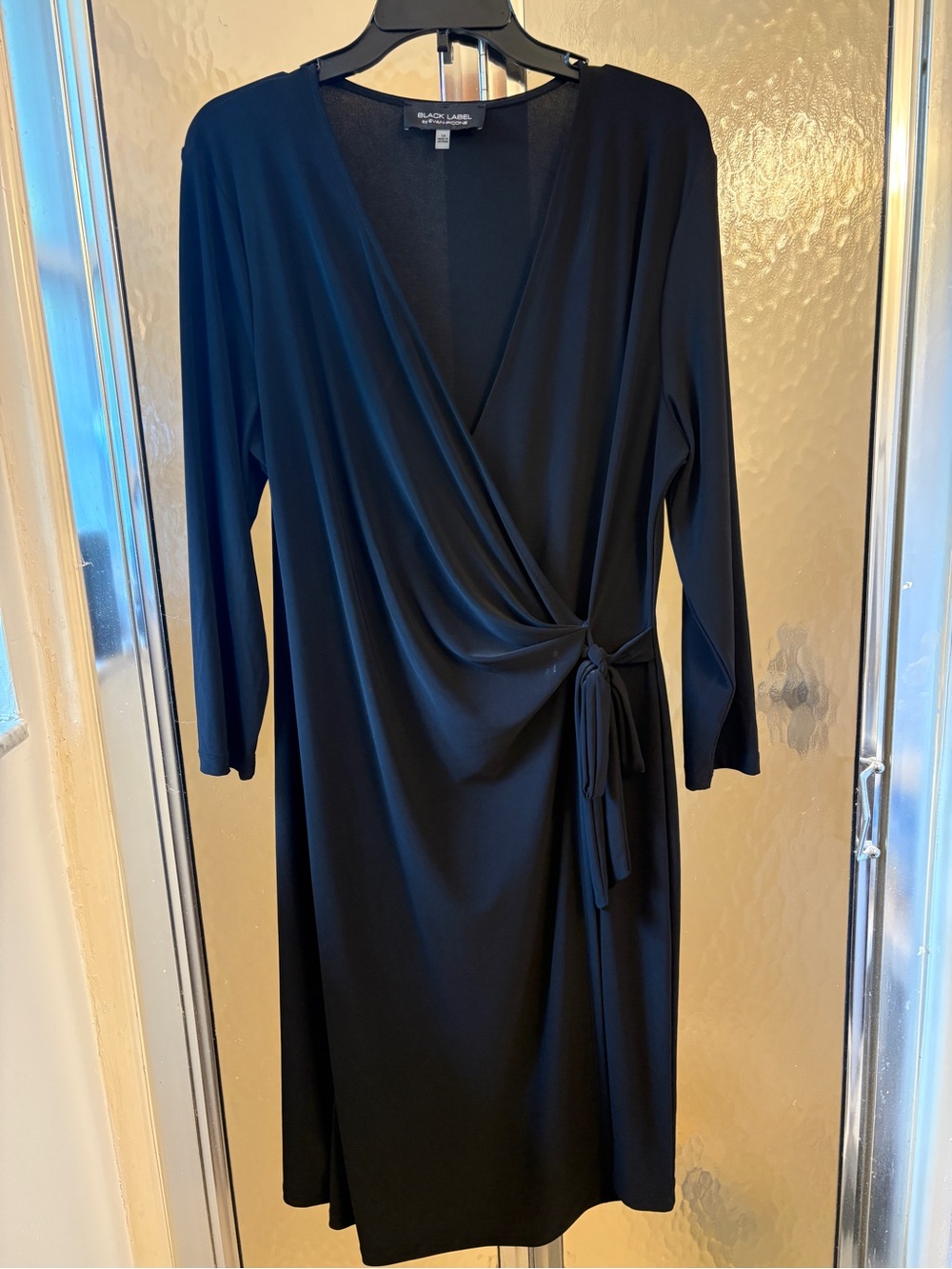 Black Label by Evan Picone Black Long-Sleeve Wrap Dress with Side Tie